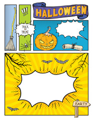 Sticker - Halloween background , mock up comic book with empty speech bubbles