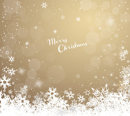 Wall Mural - Christmas golden vector background illustration with snowflakes and Merry Christmas text