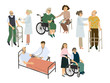 People set . Care for the elderly. Vector illustration