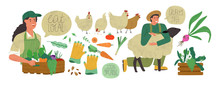 Organic Farm Production Set Of Agriculture People