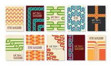 Retro Abstract Posters Set. Backgrounds With Round Geometric Shapes And Stripes
