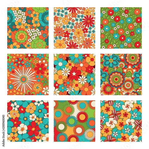 Photographie Vintage floral seamless patterns set