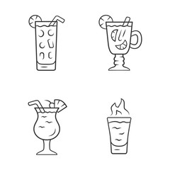 Poster - Drinks linear icons set. Cocktail in highball glass, hot toddy, pina colada, flaming shot. Mixes and soft drinks. Thin line contour symbols. Isolated vector outline illustrations. Editable stroke