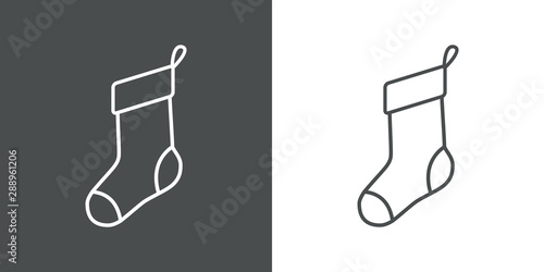 Cuadros en Lienzo Icono plano lineal calcetín navidad en gris y blanco
