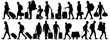 © nosyrevy - Crowd of people tourists. People with suitcases bags and backpacks. Migration of people. Vector silhouette isolated set