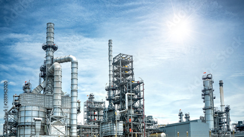 Cuadros en Lienzo Close up Industrial view at oil refinery plant form industry zone with sunrise a