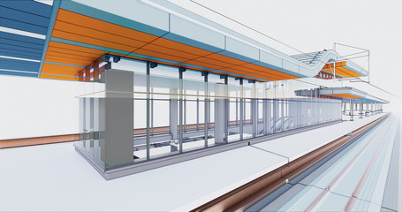 Sticker - Conceptual visualization of a passenger railway platform in a modern design