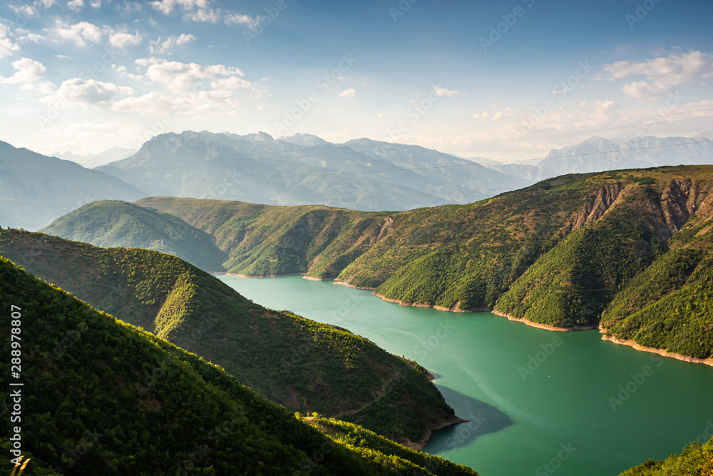 Fierza reservoir in Albania between Kukes and Fierze - obrazy, fototapety, plakaty 