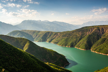 Wall Mural - Fierza reservoir in Albania between Kukes and Fierze