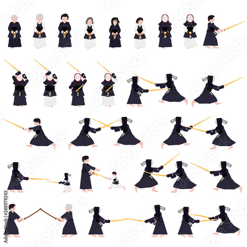 Dekoracja na wymiar  ludzie-robia-zestaw-kendo-japonski-zestaw-ogrodzeniowy-wektor