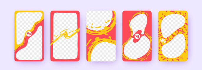 Story Border. Social Media Template, Social network background with transparent for stories. Battle vs story. Pattern red and yellow. versus frame design. Vector illustration