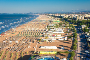 Fototapete - Aerial view on Rimini beach, Italy. Sea vacation in Rimini. Summer rest in Italy