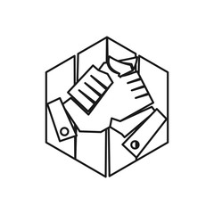 hexagonal hand Commitment Teamwork Together Outline Logo