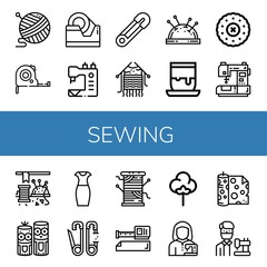 Sticker - Set of sewing icons such as Yarn, Measuring tape, Tape, Sewing machine, Safety pin, Knitting, Pin cushion, Handicrafts, Embroidery, Sewing, Model craft, Pencil dress ,