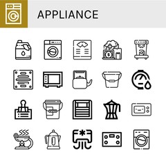 Poster - Set of appliance icons such as Washing machine, Cleaner, Bathroom scale, Devices, Coffee machine, Extractor, Microwave, Kettle, Bucket, Water heater, Clip, Heater , appliance