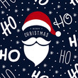 Ho ho ho Santa Claus laugh hat and beard seamless texture pattern blue background