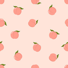 Pink Peach Seamless Pattern. Fresh Fruit Background.