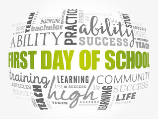 First day of school word cloud collage, education concept background