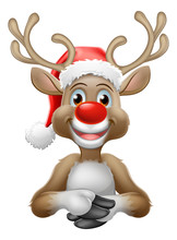 Christmas Reindeer In A Santa Hat Cartoon Character