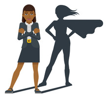 A Young Asian Business Woman Revealed As Super Hero By His Superhero Silhouette Shadow