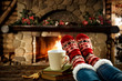 © magdal3na - Woman legs with christmas socks and fireplace