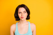 © deagreez - Photo of nice cute cunning sly girl serious pondering over something while isolated with yellow background