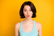 © deagreez - Photo of nice cute cheerful amazing girl kissing you through camera while isolated with yellow background