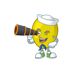 Poster - Sailor with binocular olive oil cartoon mascot for herbal