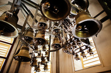 Close-up View Of Metal Orthodox Church Bells In Tower.