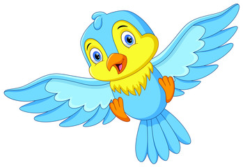 Wall Mural - cute cartoon little birds fly isolated on white background