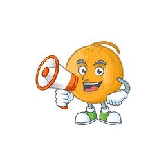 Poster - With megaphone casaba melon cartoon character with mascot