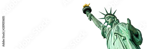 Fotomural Statue of Liberty in New York, isolated on white panoramic background with copy