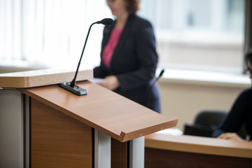 Wall Mural - microphone in the courtroom of the Russian court