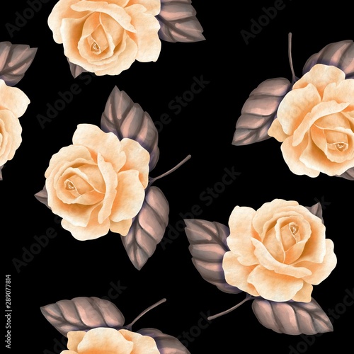 Beautiful seamless pattern with yellow roses. Floral background