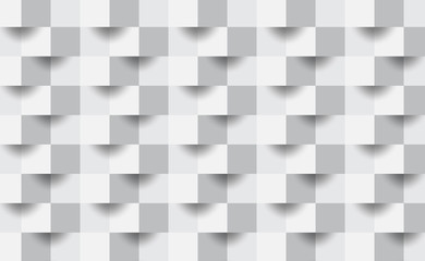 Wall Mural - 3d abstract white geometric shape from gray cubes.brick wall squares texture.panoramic solid surface