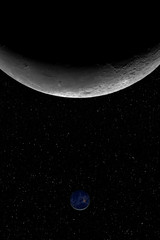 Fototapete - Closeup of the Moon and the small planet Earth against starry night sky background, elements of this image furnished by NASA