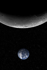 Fototapete - Closeup of the Moon and the small planet Earth against starry night sky background, elements of this image furnished by NASA