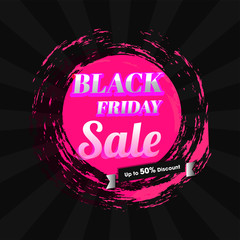 Wall Mural - Black Friday Sale text with 50% discount offer on abstract background for Advertising concept. Can be used as poster or template design.