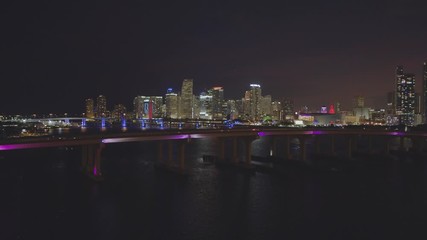 Sticker - Aerial over Macarthur Causeway reveal Downtown Miami 4k