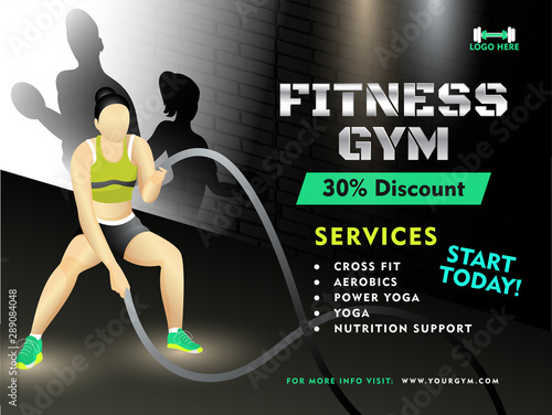 Illustration Of Man Ropes Workout On Lighting Black Background For Fitness Gym Advertising Poster Or Banner Design With 30 Discount Offer And Exercise Time Other Detail Buy This Stock Vector And