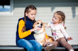 © Kiryakova Anna - Two little girls petting a corgi dog