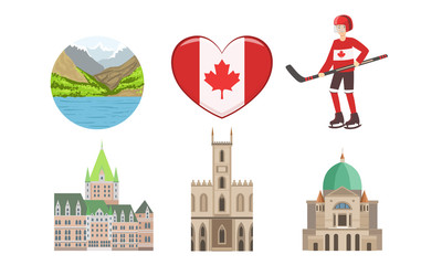 Sticker - Canada Traditional Cultural Symbols and Attractions Set Vector Illustration