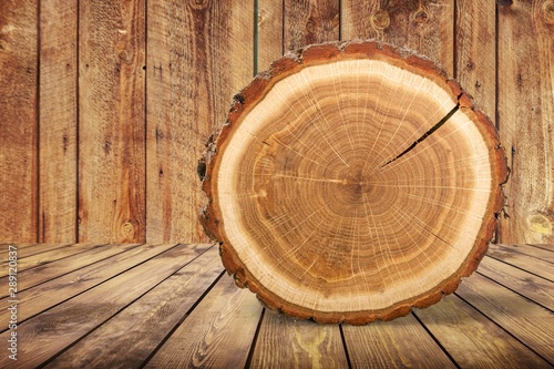 Cuadros en Lienzo Wood round slice on wooden desk