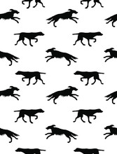 Vector Seamless Pattern Of Black Hunting Dog Silhouette Isolated On White Background