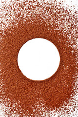 Sticker - Cocoa powder frame on a white background. Round shape. Copy space