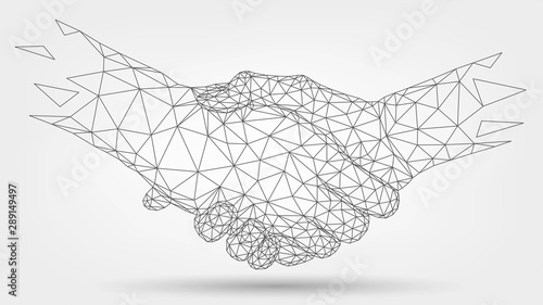 Fotomural Two wire-frame hands, handshaking, partners, friendship or business partnership,