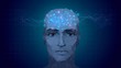 Low poly human head with a luminous brain, consciousness, artificial intelligence