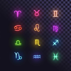 Wall Mural - set of glowing signs of the zodiac, astrology, esotericism, prediction of the future.