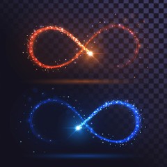 Wall Mural - Glowing infinity signs in orange and blue flying star