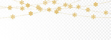 Christmas Or New Year Golden Decoration On Transparent Background. Hanging Glitter Snowflake. Vector Illustration